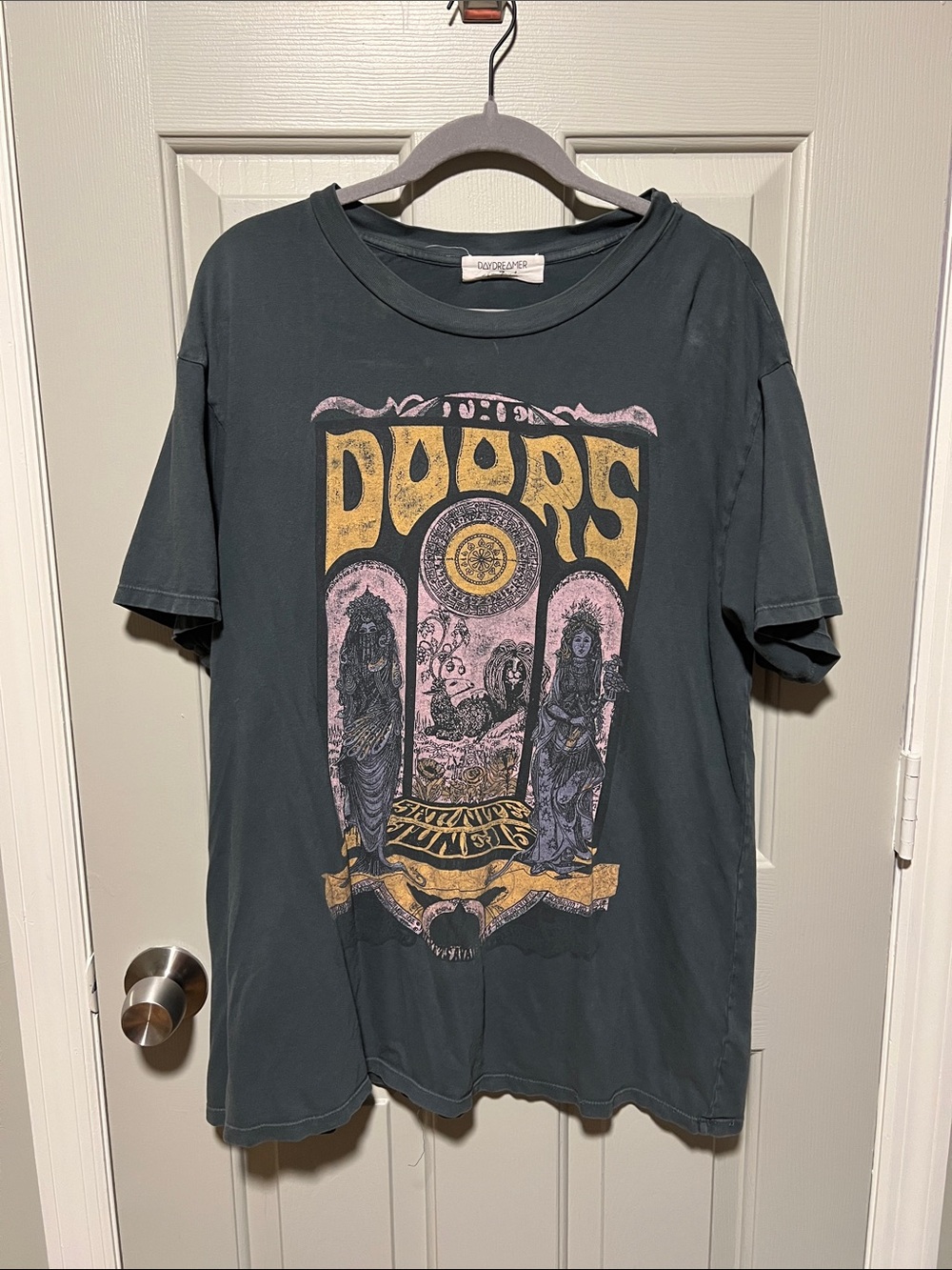 Daydreamer Black The Doors Graphic Tee with Yellow & Pink Print